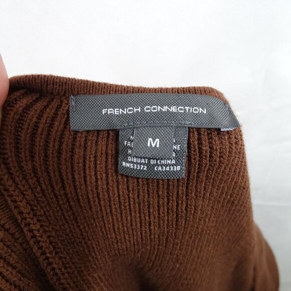 French Connection Brown Knit Ribbed Sweater Dress Women Size M Short Sleeve - Picture 4 of 6